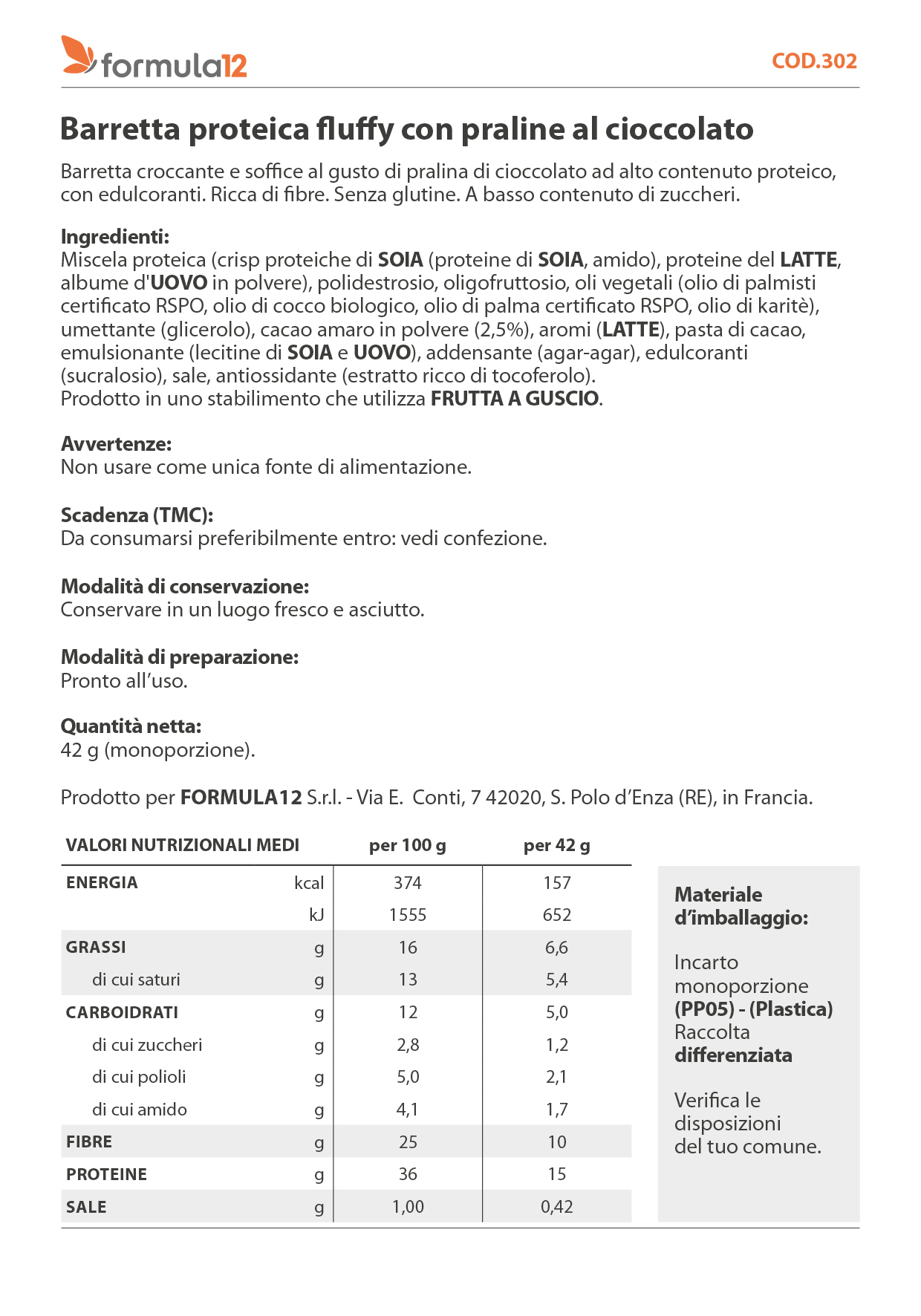 302_Barretta proteica fluffy con praline al cioccolato